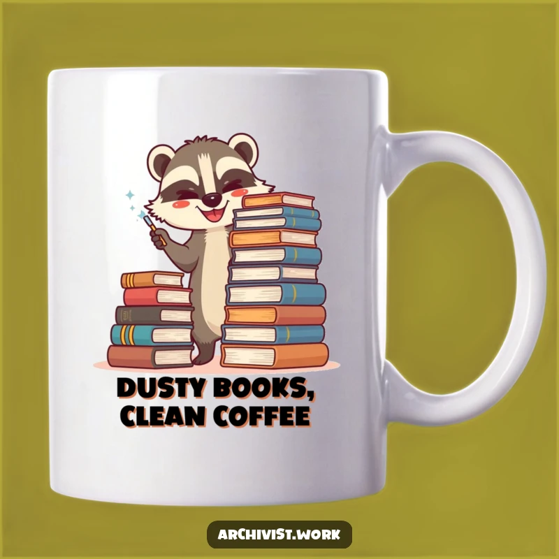 Funny Badger Archivist Mug: Happy Book Duster, Perfect Gift for Bookworms & Librarians