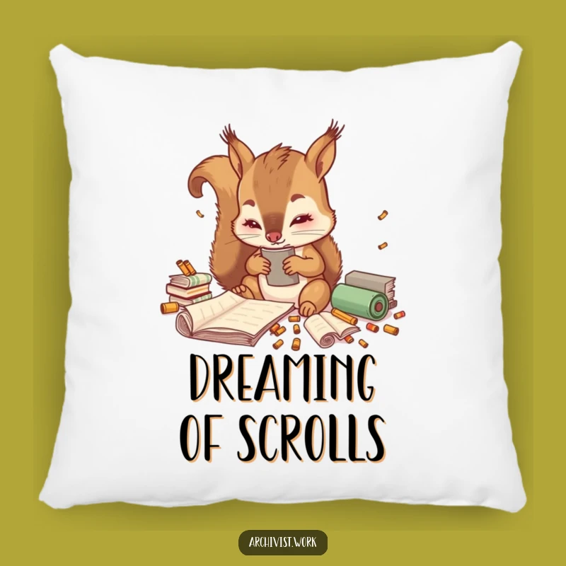Funny Squirrel Archivist Pillow: Cute Scroll Sorter Cushion, Cozy & Hilarious Home Decor