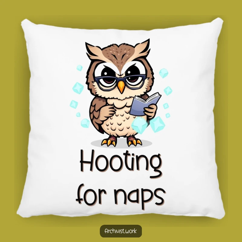 Funny Owl Archivist Pillow: Glowing Data Cushion, Cozy & Hilarious Tech Accent
