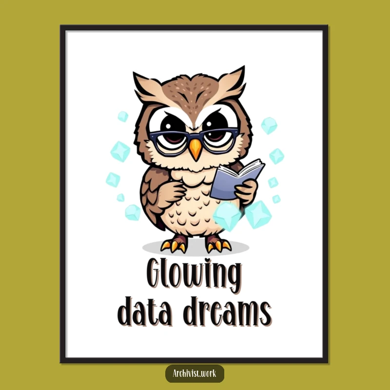 Funny Owl Archivist Digital Print: Glowing Data Art, Instant Futuristic Decor