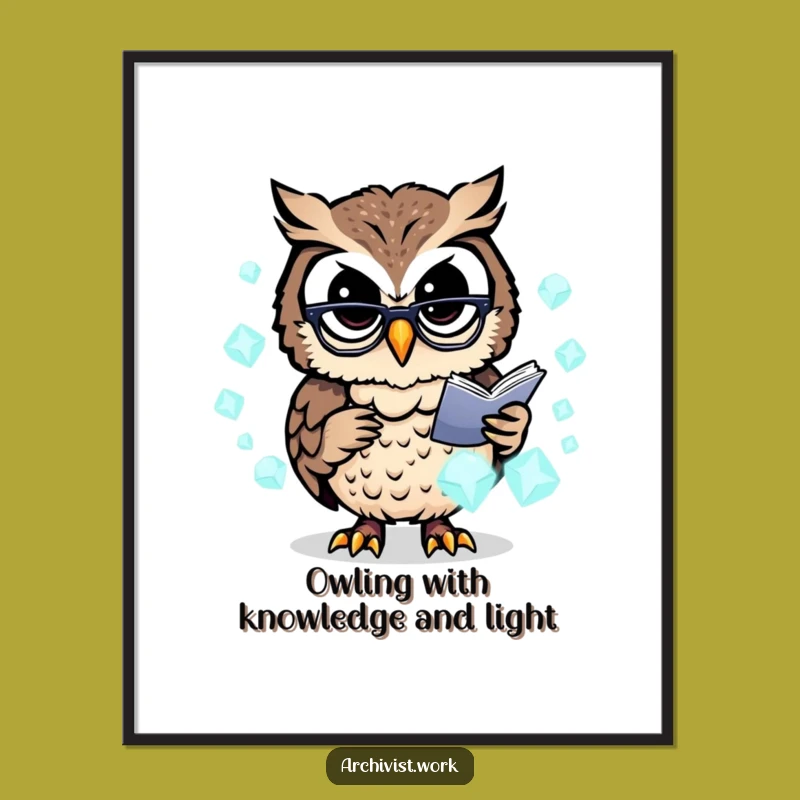 Free Printable Wall Art: Owl Archivist Organizing Crystals Funny Downloadable Decor