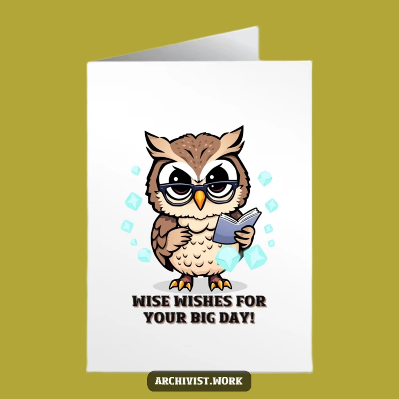 Free Printable Birthday Card: Owl Data Archivist with Specs Funny Downloadable Gift