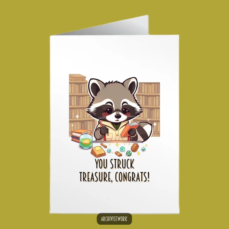 Free Printable Congrats Card: Raccoon Archivist Finds Treasure Funny Downloadable