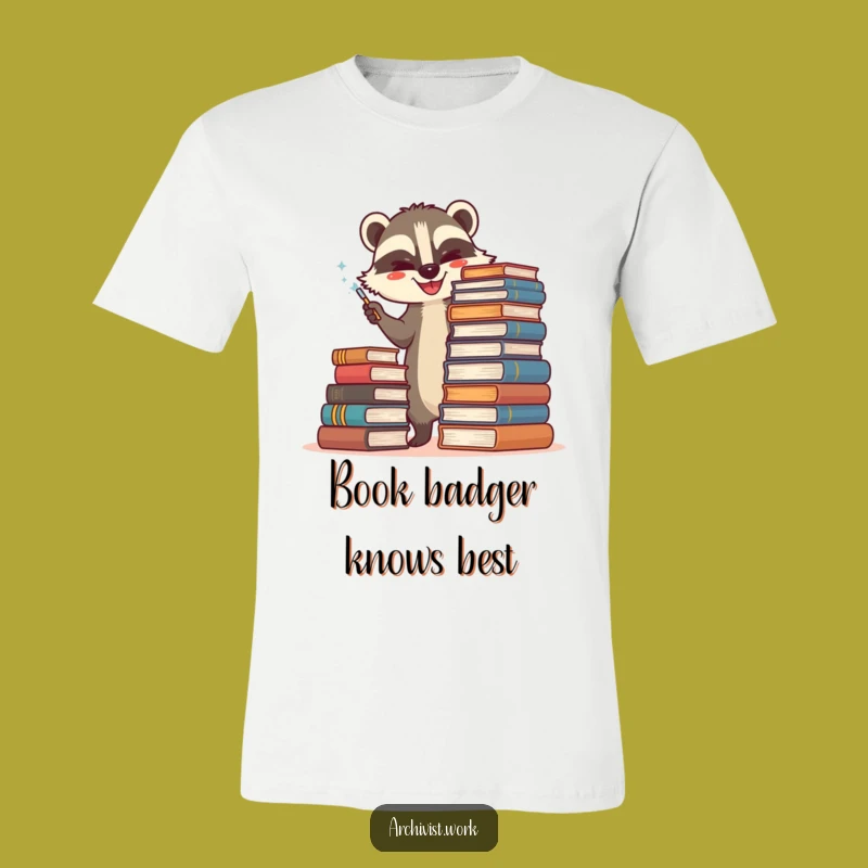 Funny Badger Archivist T-Shirt: Happy Book Dusting Design, Ideal for Cozy Readers