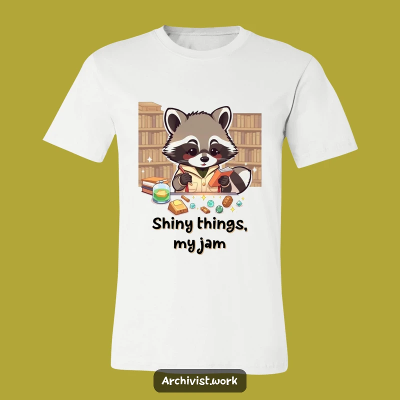 Funny Raccoon Archivist T-Shirt: Sparkly Artifacts Design, Great for Collectors
