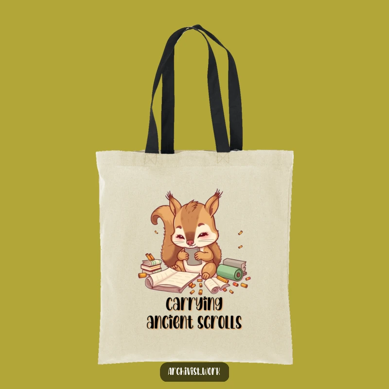 Funny Squirrel Archivist Tote Bag: Cute Scroll Sorter, Practical & Hilarious Shopping Bag